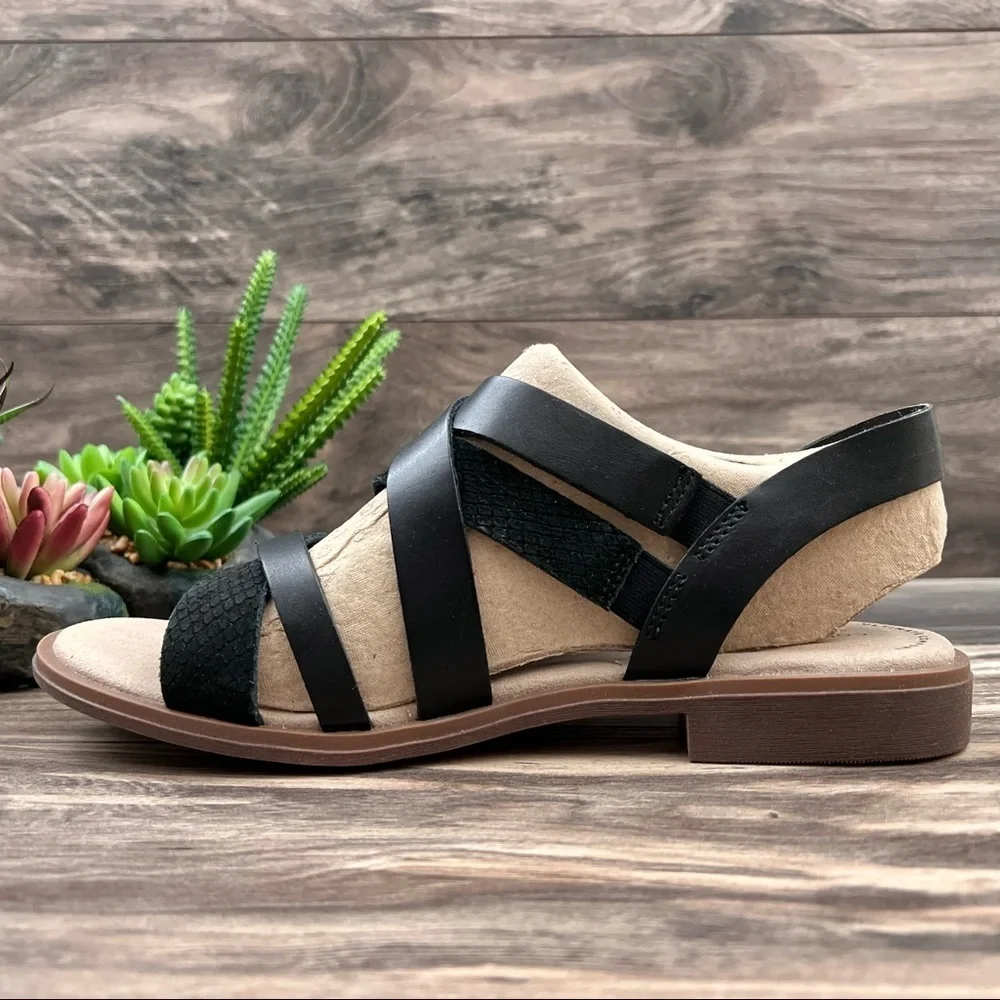 NEW Clarks 7.5W Declan Mix Strappy Slingback Sandal Black Leather/Nubuck Combi